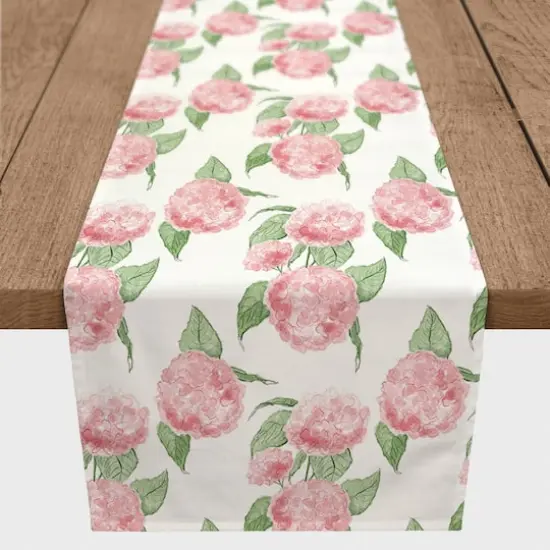 Pink Hydrangea Pattern 16" x 90" Cotton Twill Runner {1}