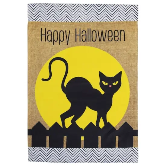 18" x 12.5" Black Cat Happy Halloween Outdoor Garden Flag {3}