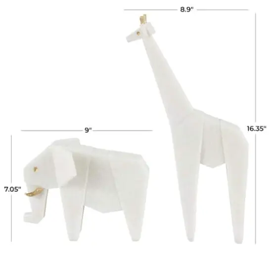 White Polystone Elephant & Giraffe Cubist Inspired Sculpture Set {4}