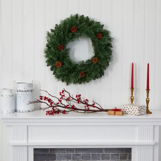 24" LED White Mountain Pine Artificial Christmas Wreath {5}