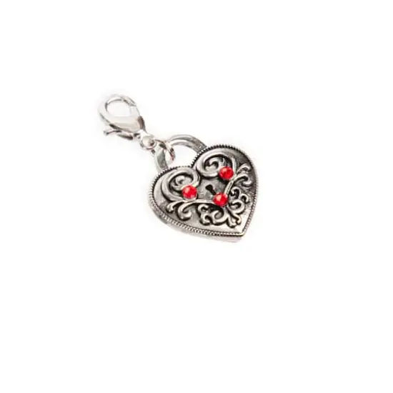 Double-Sided Red Austrian Crystal & Silver Filigree Heart Lock Charm by Bead Landing&trade; {4}
