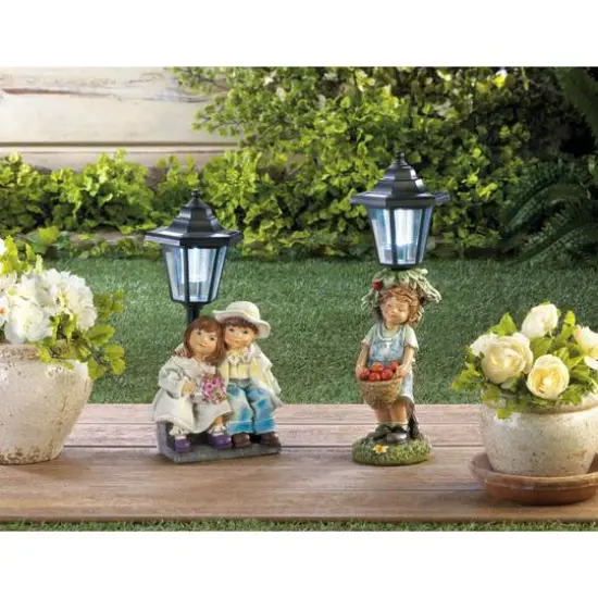 14.75" Apple Basket Solar Street Light Statue {5}