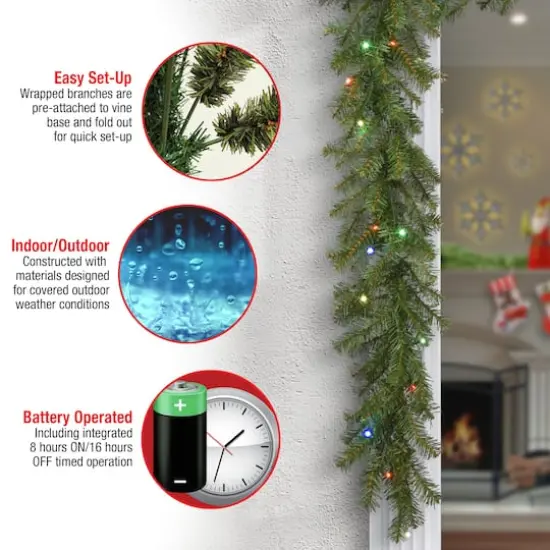 9ft. Norwood Fir Garland, Multi 4-Color LED Lights {9}