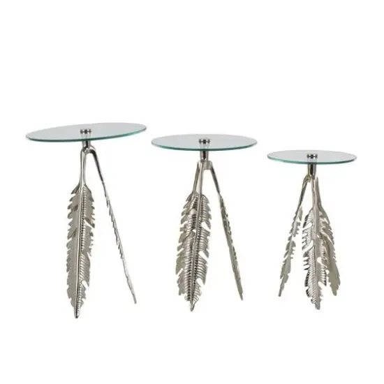 Silver Leaf Aluminum Metal Table Set {7}