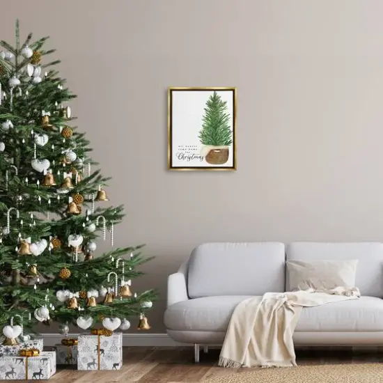 Stupell Industries All Hearts Home For Christmas Phrase Floater Canvas Wall Art Gold {3}