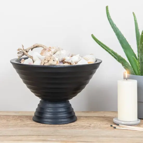 Hello Honey&reg; 9.75" Ridged Mango Wood Footed Bowl Black {3}
