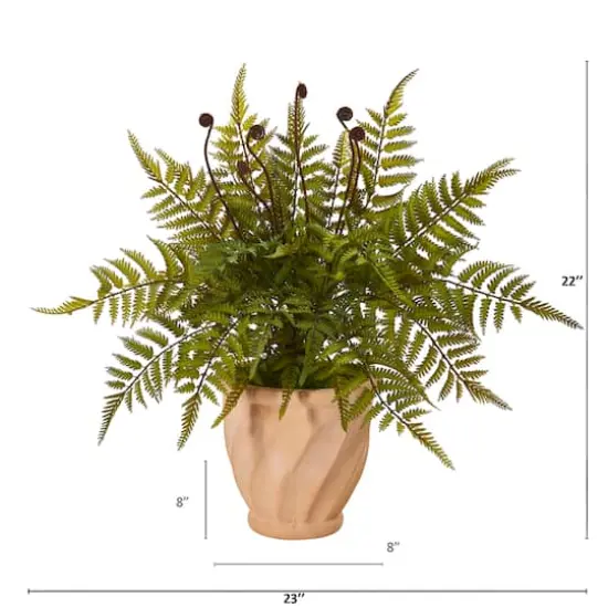 22" Fern in Orange Planter {3}