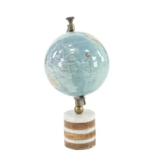 16" Blue Ceramic & Metal Coastal Globe {4}