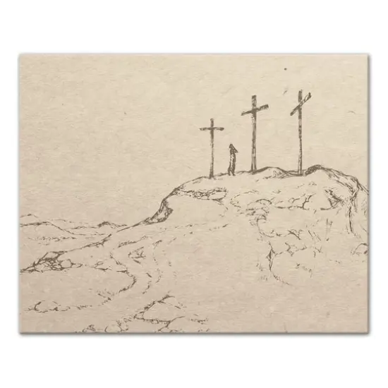 Crosses On Hill Sketch 2 16" x 20" Canvas Wall Art {1}