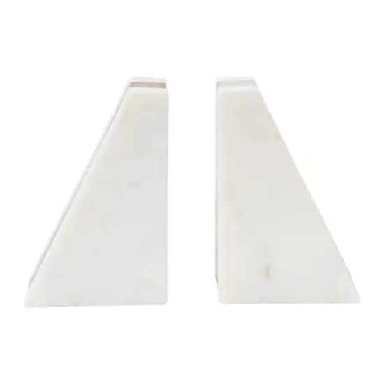 Hello Honey&reg; 6" White Marble Geometric Bookends with Wood Inlay {3}