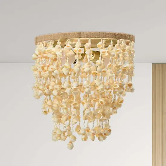 Hello Honey&reg; 15" Round Metal and Shell Flush Mount Ceiling Light {4}