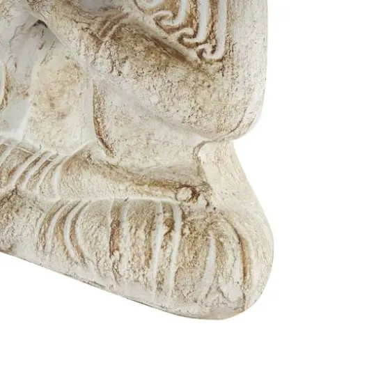 16" Cream & Brown Distressed Handmade Paper Mache Buddha Sculpture {6}