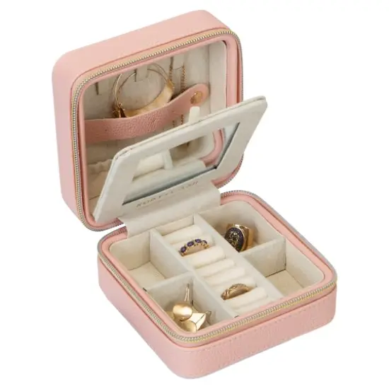 Ruby + Cash Blush Mini Faux Leather Zippered Travel Jewelry Organizer Box {1}