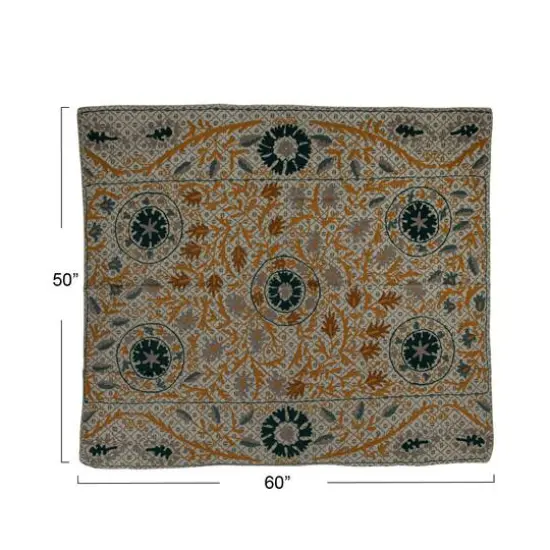 Hello Honey® Blue Multicolor Floral Stonewashed Printed Hand Embroidered Cotton Voile Throw {5}