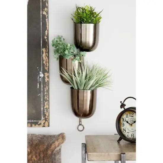 25" Dark Silver Metal Contemporary 3-Pot Hanging Planter {9}