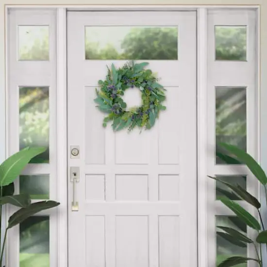 24'' Green and Purple Echinops Floral Spring Door Wreath {3}