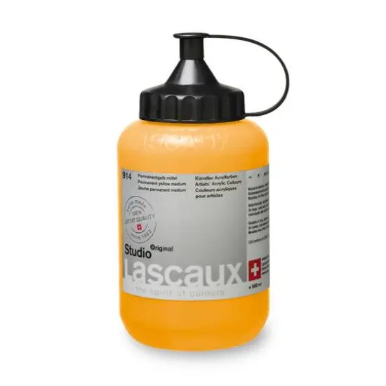 Lascaux Studio Acrylic Paint, 500mL 914 Permanent Yellow Medium {4}