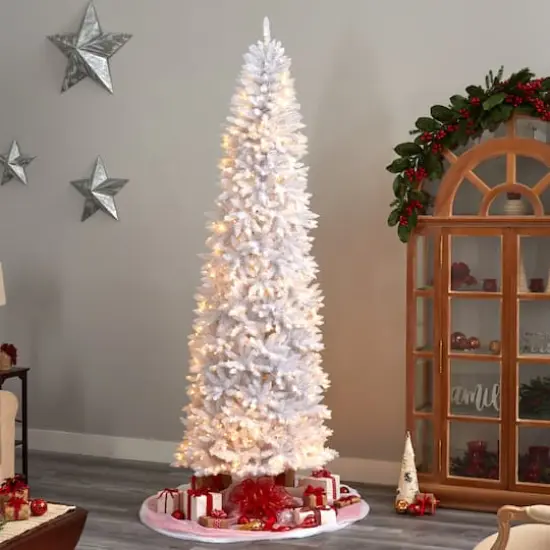 9ft. Pre-Lit Slim White Artificial Christmas Tree, Warm White LED Lights {3}