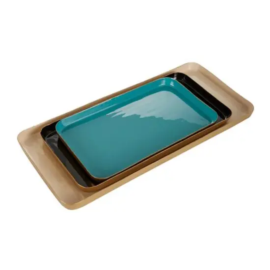 Multi Colored Metal Contemporary Tray Set {3}