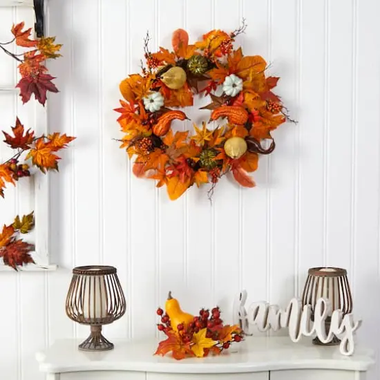 24" Pumpkin, Gourd & Berries Artificial Fall Wreath {4}