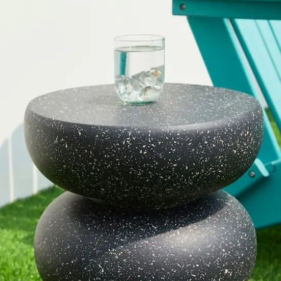 Glitzhome&reg; 18" Multifunctional Faux Terrazzo Garden Stool Black {6}