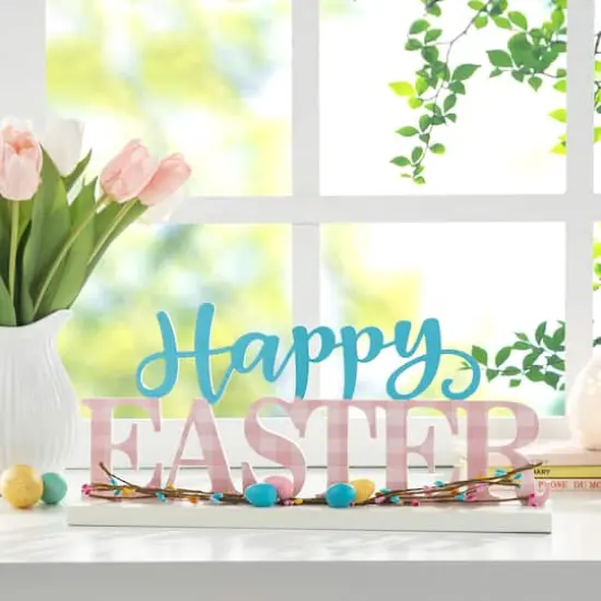 Glitzhome&reg; 15.75" Easter Wooden "Happy Easter" Table D&eacute;cor {3}
