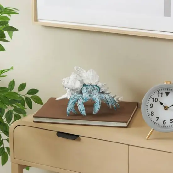 9" Polystone Crab Textured Decorative Sculpture with White Shell Blue {9}