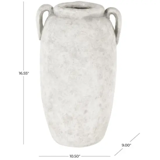 16.5" White Antique-Style Textured Ceramic Vase with and Handles {5}