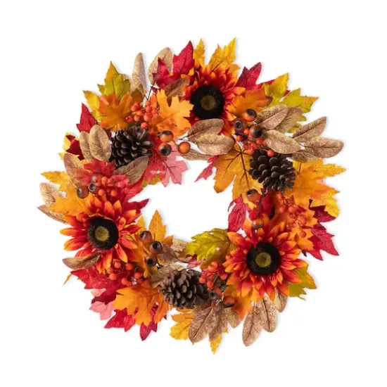 Glitzhome&reg; 24" Fall Sunflower, Pinecone and Berry Wreath {1}