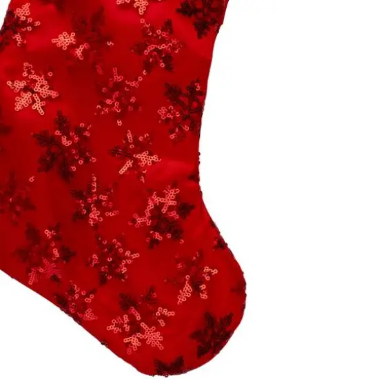 20.5" Sequin Snowflake Stocking with White Faux Fur Cuff, Red {5}