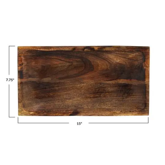 Hello Honey&reg; 15" Burnt Finish Hand-Carved Mango Wood Tray {4}