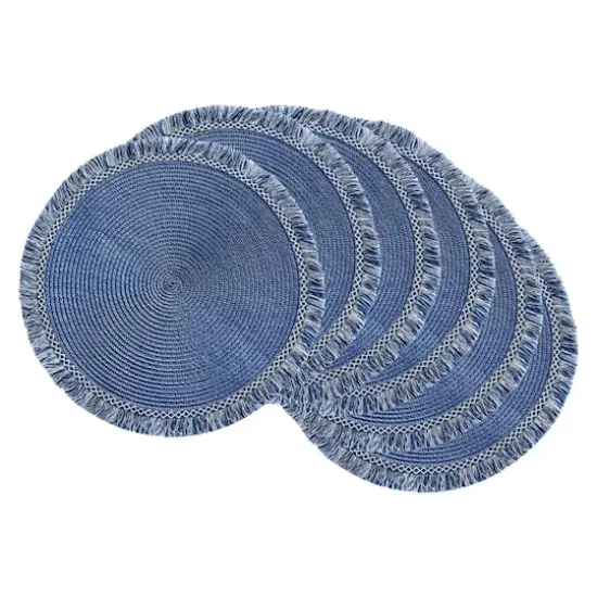 DII&reg; 15" Round Nautical Blue Fringed Placemat Set, 6ct. {1}