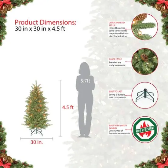 4.5ft. Pre-Lit Slim Fraser Fir Artificial Christmas Tree, Clear Lights {8}