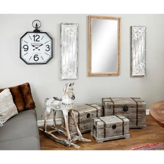 48" Light Brown Boho Style Wood Wall Mirror {10}