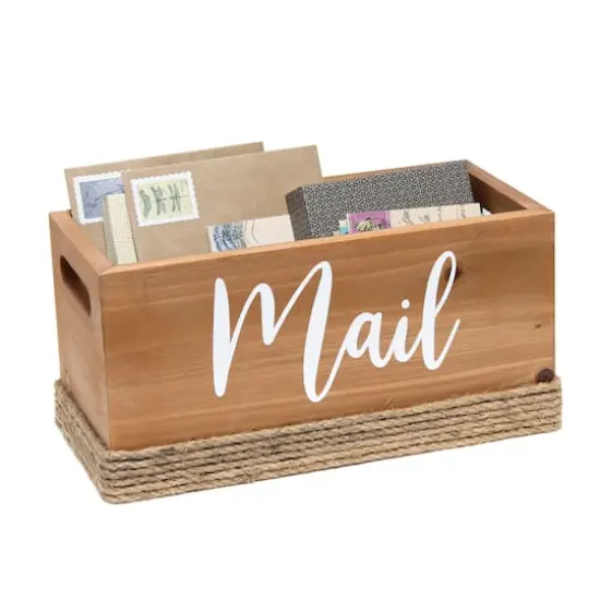 Elegant Designs Mail Script Mail Holder with Handles White/Natural Wood {7}