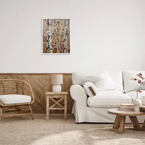 Stupell Industries Autumn Birch Trees Abstract Leaves Framed Giclee Art White {3}