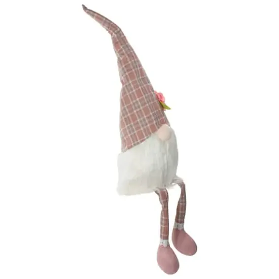 29" Pink & White Plaid Spring Gnome with Dangling Legs Figure {5}