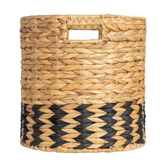 Household Essentials 11.75" Natural Water Hyacinth & Paper Basket with Black Stripes {6}