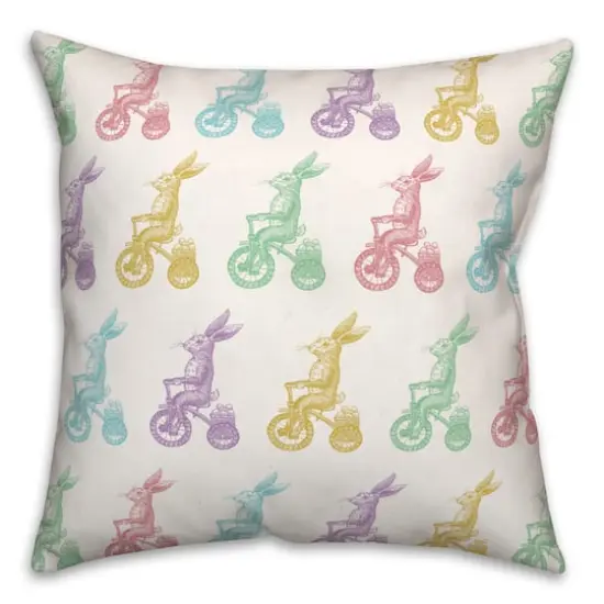 Pastel Bunnies on Bikes Easter Throw Pillow {1}