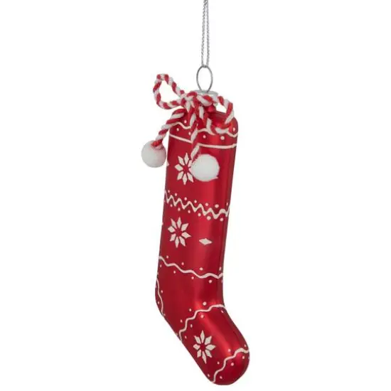 5" Red & White Glass Christmas Stocking Ornament {3}