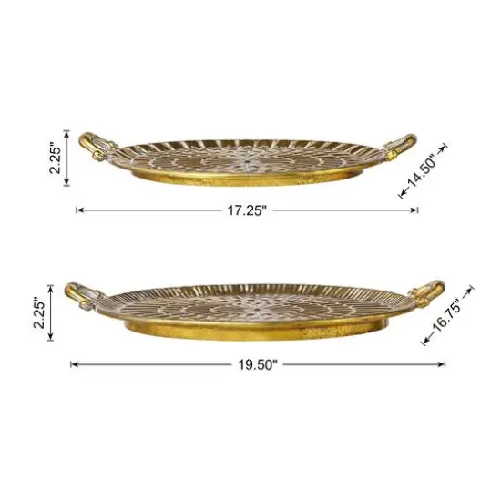 Glitzhome&reg; Gold Round Metal Embossed Decorative Trays Set {4}