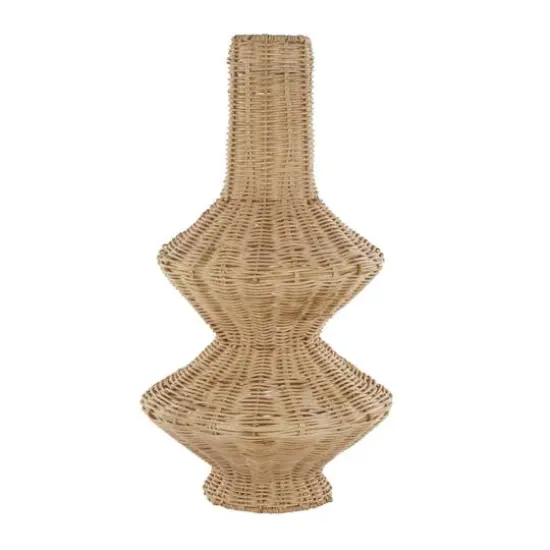 16" Brown Rattan Handmade Fluted Hourglass Vase {8}