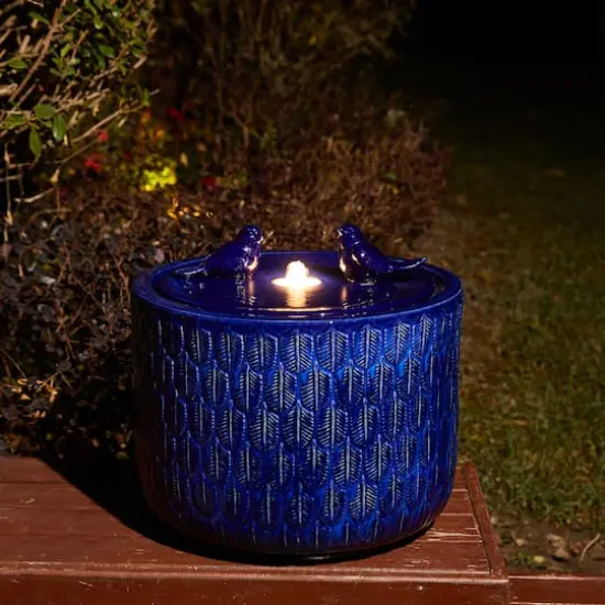 Glitzhome&reg; 15" LED Bird Cylindrical Ceramic Fountain Cobalt Blue {4}