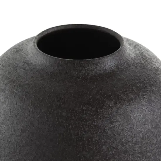 12" Black Textured Rounded Metal Vase {5}