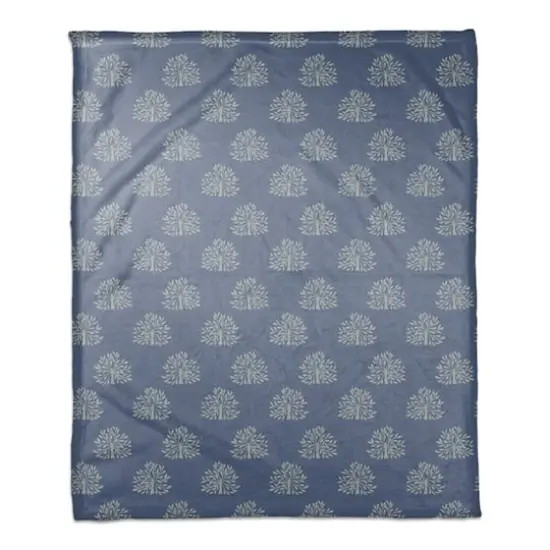 Blooming Bush Coral Fleece Blanket Navy {1}