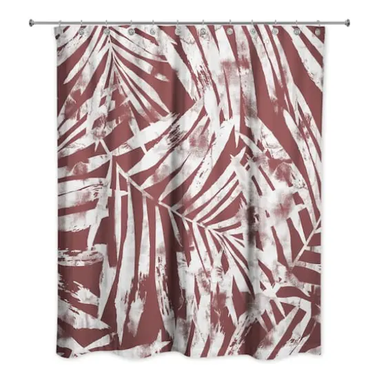 Tropical Leaves Shower Curtain Maroon {3}