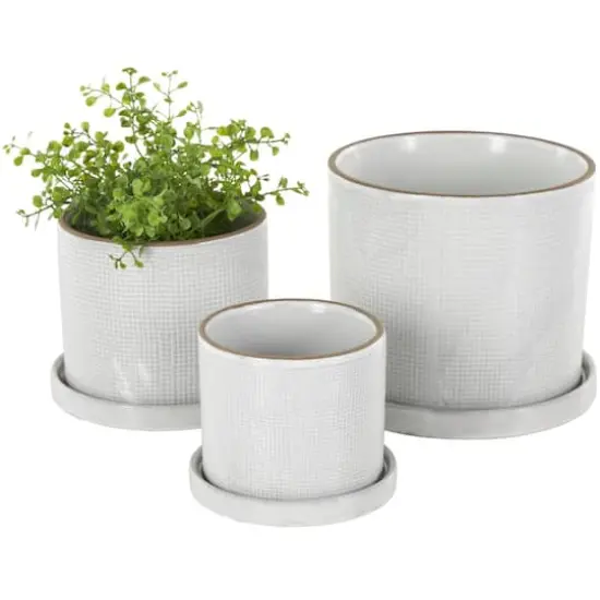 White Geometric Grid Patterned Ceramic Planter Set {1}