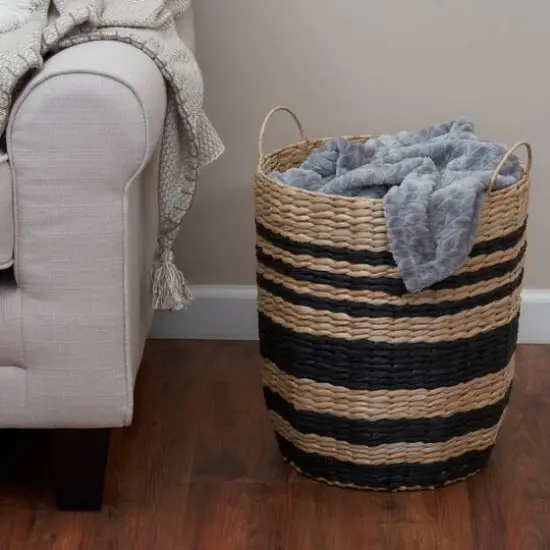 Household Essentials 18" Black & Natural Cattail & Paper Banded Basket {3}