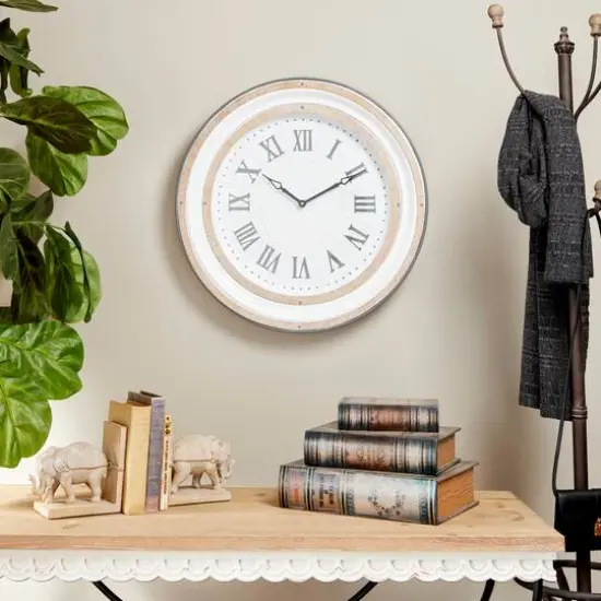 White Farmhouse Metal Wall Clock, 24" x 24" {8}