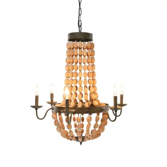 Hello Honey&reg; 38" Brown Rustic Metal and Draped Wood Bead Chandelier {1}